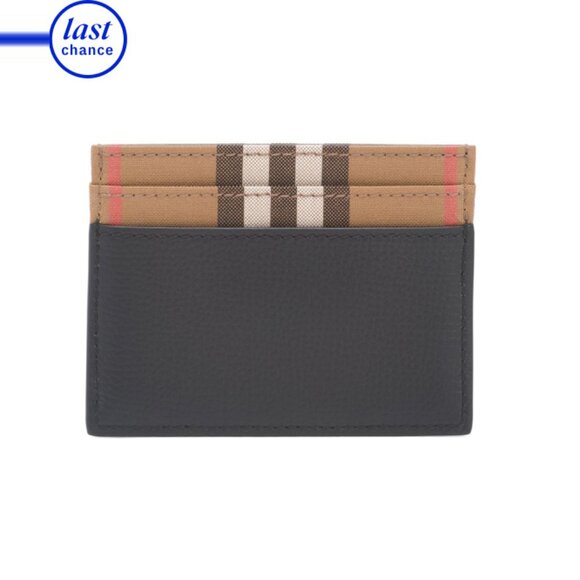 BURBERRY Black Made In Italy Leather Sandon Check Card Holder - Picture 1 of 2